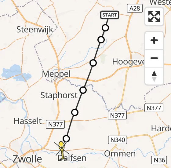 Vlucht Traumahelikopter PH-MAA van Dwingeloo naar Dalfsen op maandag 15 juli 2024 21:32