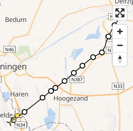 Vlucht Traumahelikopter PH-MAA van Delfzijl naar Groningen Airport Eelde op maandag 15 juli 2024 22:46