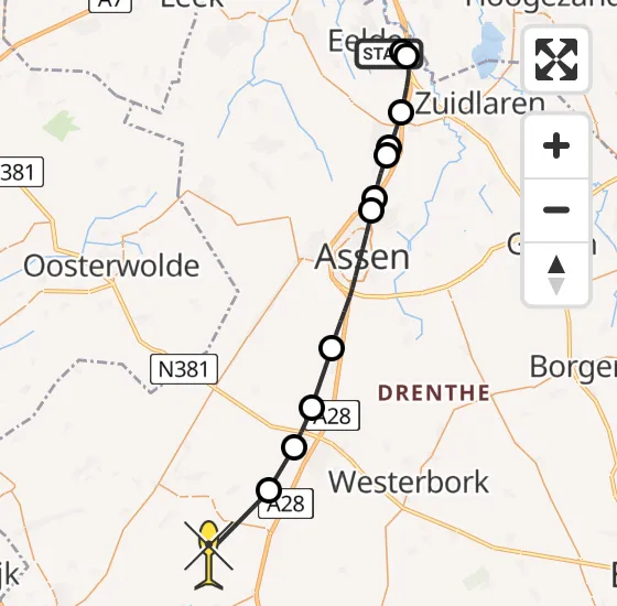 Vlucht Traumahelikopter PH-MAA van Groningen Airport Eelde naar Dwingeloo op dinsdag 16 juli 2024 0:49
