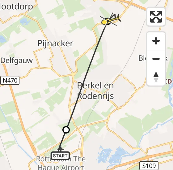 Vlucht Traumahelikopter PH-UMC van Rotterdam The Hague Airport naar Zoetermeer op dinsdag 16 juli 2024 8:39