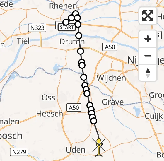 Vlucht Traumahelikopter PH-LLN van Ochten naar Vliegbasis Volkel op dinsdag 16 juli 2024 9:05