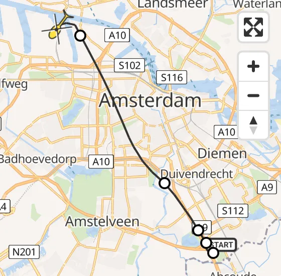 Vlucht Traumahelikopter PH-DOC van Academisch Medisch Centrum (AMC) naar Amsterdam Heliport op dinsdag 16 juli 2024 9:21