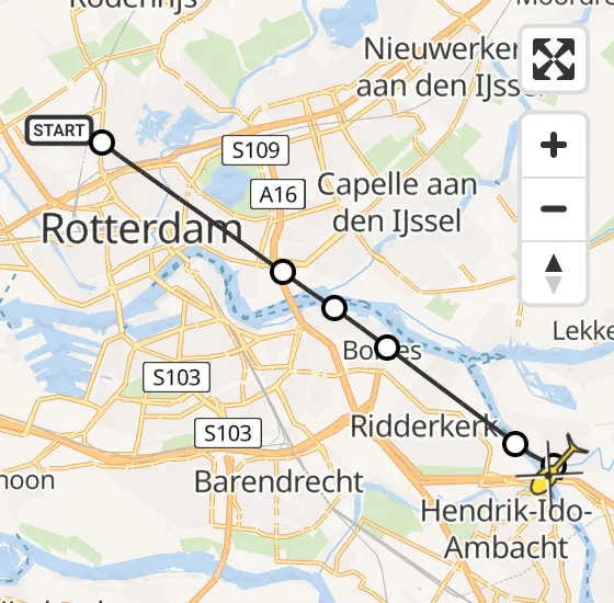 Vlucht Traumahelikopter PH-UMC van Rotterdam The Hague Airport naar Alblasserdam op dinsdag 16 juli 2024 10:08