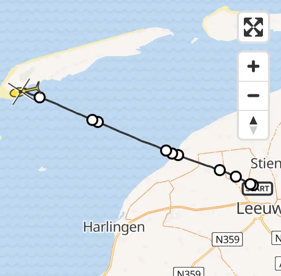 Vlucht Ambulancehelikopter PH-OOP van Vliegbasis Leeuwarden naar West-Terschelling op dinsdag 16 juli 2024 13:07