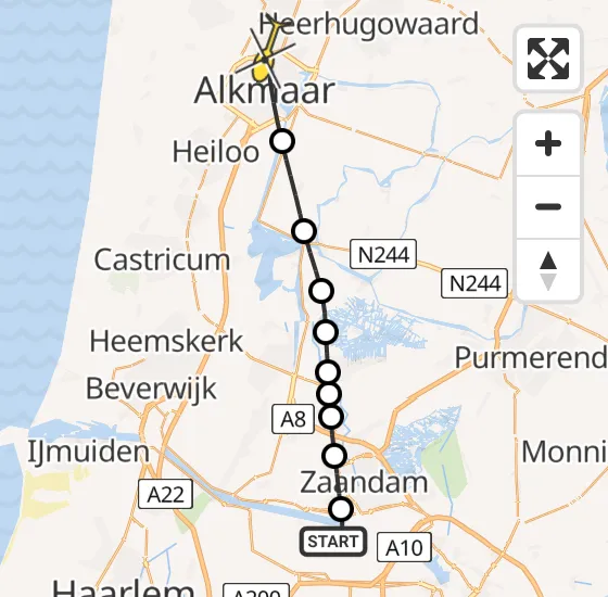 Vlucht Traumahelikopter PH-DOC van Amsterdam Heliport naar Alkmaar op dinsdag 16 juli 2024 13:58