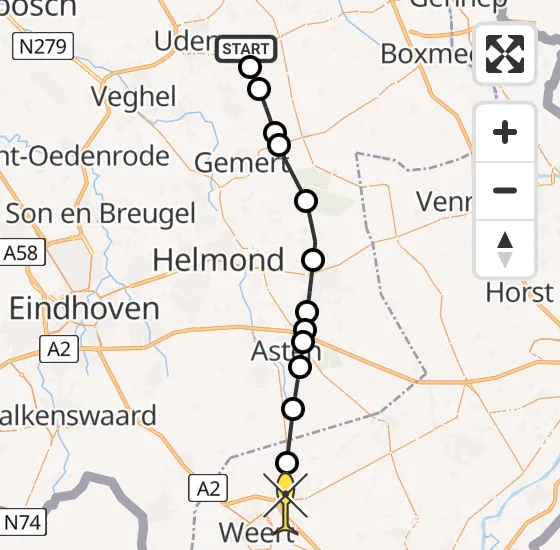Vlucht Traumahelikopter PH-LLN van Vliegbasis Volkel naar Nederweert op dinsdag 16 juli 2024 15:08
