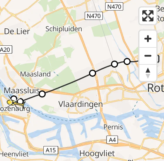 Vlucht Traumahelikopter PH-UMC van Rotterdam The Hague Airport naar Rozenburg op dinsdag 16 juli 2024 19:39