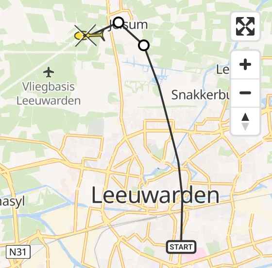 Vlucht Ambulancehelikopter PH-OOP van Leeuwarden naar Vliegbasis Leeuwarden op dinsdag 16 juli 2024 19:53