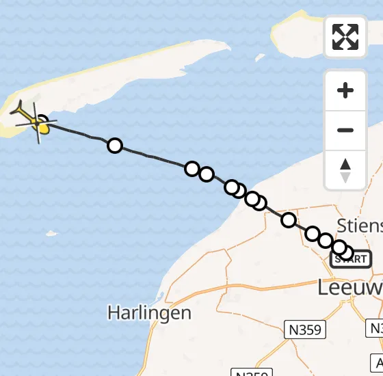 Vlucht Ambulancehelikopter PH-OOP van Vliegbasis Leeuwarden naar West-Terschelling op dinsdag 16 juli 2024 20:36