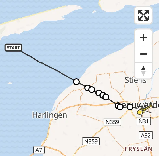 Vlucht Ambulancehelikopter PH-OOP van Formerum naar Leeuwarden op dinsdag 16 juli 2024 21:04