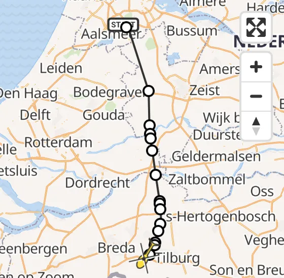 Vlucht Politiehelikopter PH-PXY van Aalsmeer naar Vliegbasis Gilze-Rijen op woensdag 17 juli 2024 9:36