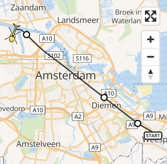 Vlucht Traumahelikopter PH-DOC van Weesp naar Amsterdam Heliport op woensdag 17 juli 2024 16:43