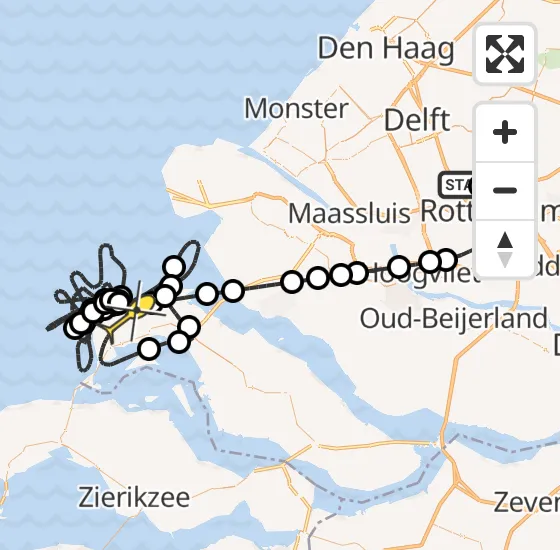 Vlucht Politiehelikopter PH-PXF van Rotterdam The Hague Airport naar Ouddorp op woensdag 17 juli 2024 19:36
