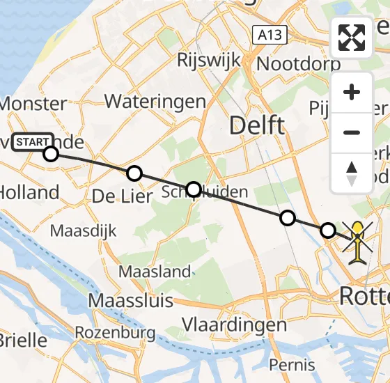 Vlucht Traumahelikopter PH-UMC van 's-Gravenzande naar Rotterdam The Hague Airport op donderdag 18 juli 2024 0:59