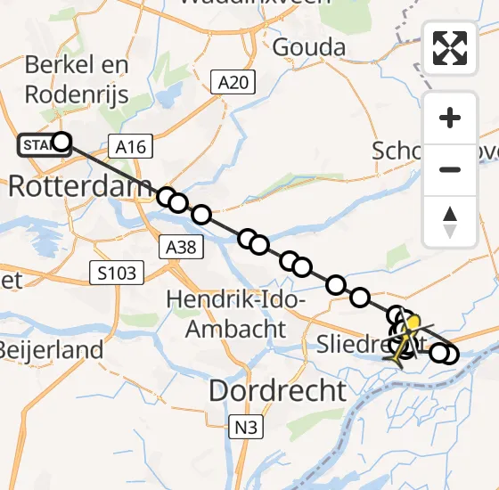 Vlucht Traumahelikopter PH-UMC van Rotterdam The Hague Airport naar Hardinxveld-Giessendam op donderdag 18 juli 2024 1:38