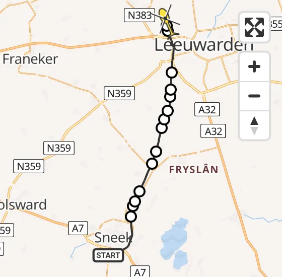 Vlucht Ambulancehelikopter PH-OOP van Sneek naar Leeuwarden op donderdag 18 juli 2024 10:39
