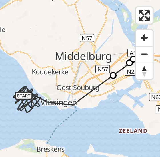 Vlucht Kustwachthelikopter PH-NCG van Vlissingen naar Vliegveld Midden-Zeeland op donderdag 18 juli 2024 17:23