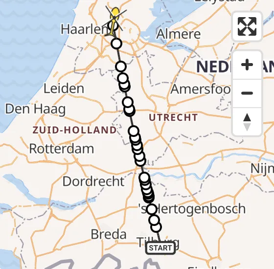 Vlucht Traumahelikopter PH-DOC van Tilburg naar Amsterdam Heliport op donderdag 18 juli 2024 19:20