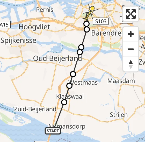 Vlucht Traumahelikopter PH-UMC van Numansdorp naar Rotterdam op donderdag 18 juli 2024 21:30