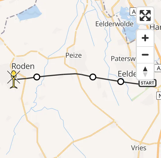 Vlucht Traumahelikopter PH-MAA van Groningen Airport Eelde naar Roden op vrijdag 19 juli 2024 10:08