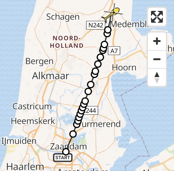 Vlucht Traumahelikopter PH-DOC van Amsterdam Heliport naar Middenmeer op vrijdag 19 juli 2024 11:30