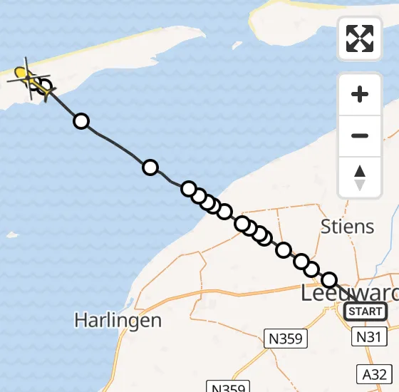 Vlucht Ambulancehelikopter PH-OOP van Leeuwarden naar Midsland op vrijdag 19 juli 2024 11:45