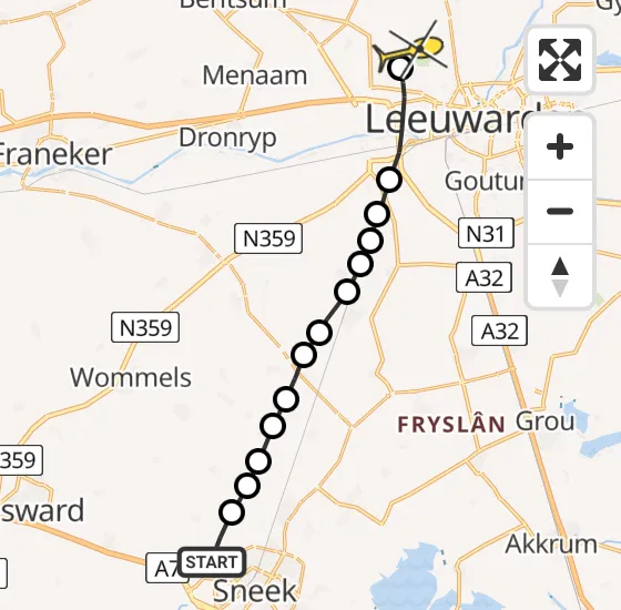 Vlucht Ambulancehelikopter PH-OOP van Ysbrechtum naar Vliegbasis Leeuwarden op vrijdag 19 juli 2024 13:01