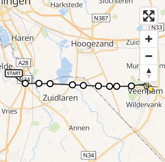 Vlucht Traumahelikopter PH-MAA van Groningen Airport Eelde naar Veendam op vrijdag 19 juli 2024 15:58