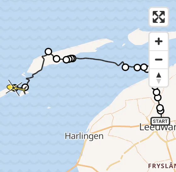Vlucht Ambulancehelikopter PH-OOP van Vliegbasis Leeuwarden naar Vlieland Heliport op vrijdag 19 juli 2024 20:41