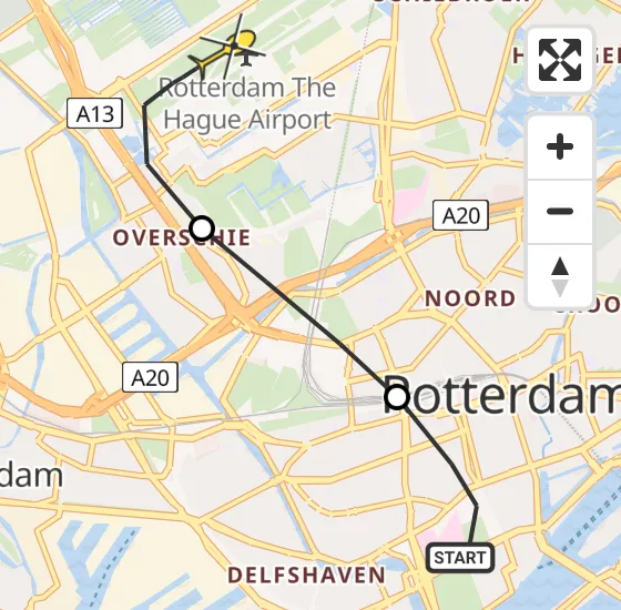 Vlucht Traumahelikopter PH-DOC van Erasmus MC naar Rotterdam The Hague Airport op vrijdag 19 juli 2024 22:22