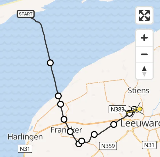 Vlucht Ambulancehelikopter PH-OOP van Oosterend naar Vliegbasis Leeuwarden op vrijdag 19 juli 2024 22:26