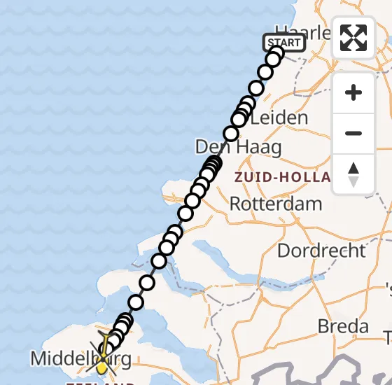 Vlucht Kustwachthelikopter PH-NCG van Zandvoort naar Vliegveld Midden-Zeeland op vrijdag 19 juli 2024 22:39