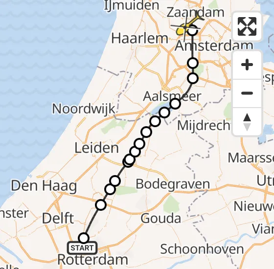 Vlucht Traumahelikopter PH-DOC van Rotterdam The Hague Airport naar Amsterdam Heliport op vrijdag 19 juli 2024 22:43