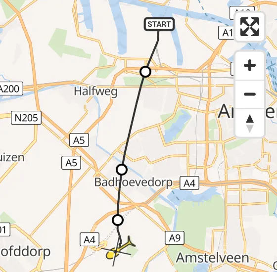 Vlucht Traumahelikopter PH-DOC van Amsterdam Heliport naar Luchthaven Schiphol op zaterdag 20 juli 2024 9:29