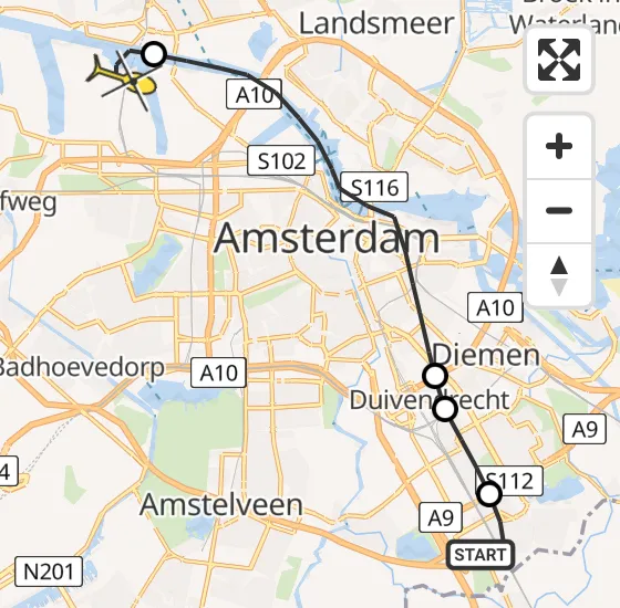 Vlucht Traumahelikopter PH-DOC van Academisch Medisch Centrum (AMC) naar Amsterdam Heliport op zaterdag 20 juli 2024 11:15