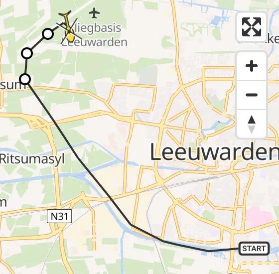 Vlucht Ambulancehelikopter PH-OOP van Leeuwarden naar Vliegbasis Leeuwarden op zaterdag 20 juli 2024 14:50