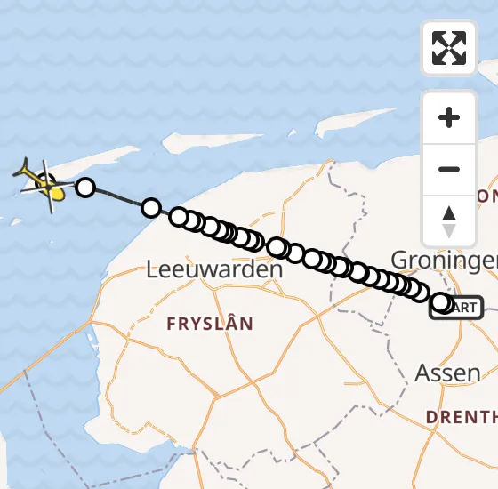 Vlucht Traumahelikopter PH-MAA van Groningen Airport Eelde naar West-Terschelling op zaterdag 20 juli 2024 17:06