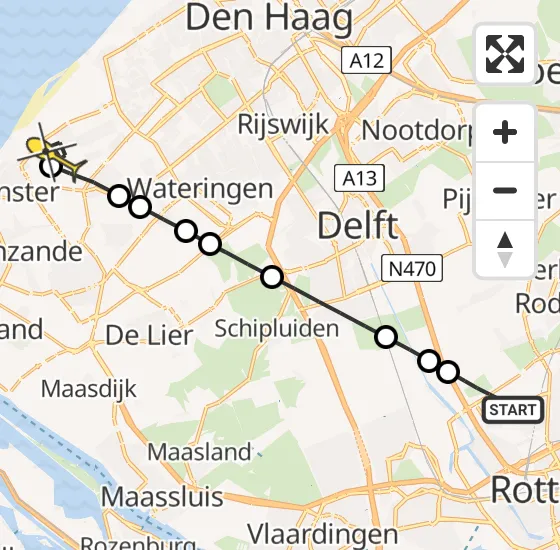 Vlucht Traumahelikopter PH-UMC van Rotterdam The Hague Airport naar Monster op zaterdag 20 juli 2024 20:30