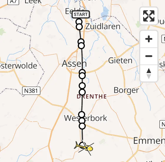 Vlucht Traumahelikopter PH-MAA van Groningen Airport Eelde naar Nieuw-Balinge op zondag 21 juli 2024 0:29