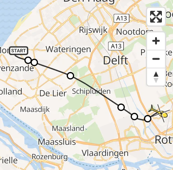 Vlucht Traumahelikopter PH-UMC van Monster naar Rotterdam The Hague Airport op zondag 21 juli 2024 0:44