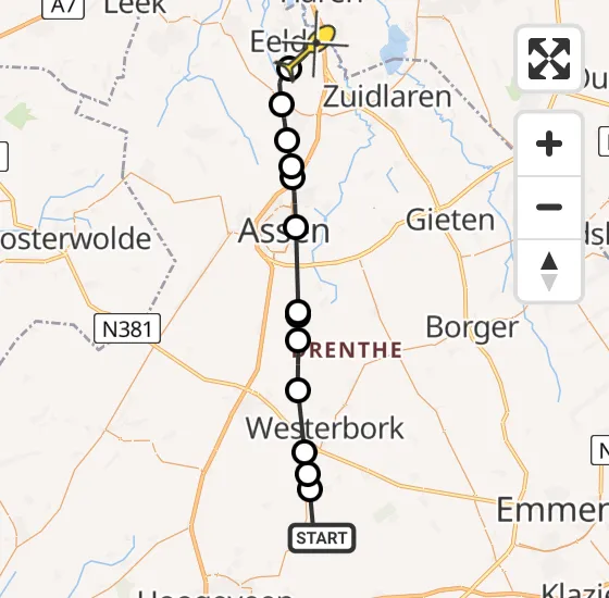 Vlucht Traumahelikopter PH-MAA van Nieuw-Balinge naar Groningen Airport Eelde op zondag 21 juli 2024 1:17