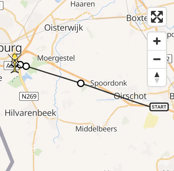 Vlucht Traumahelikopter PH-LLN van Oirschot naar Tilburg op zondag 21 juli 2024 6:14