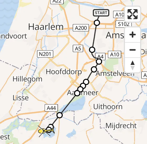Vlucht Traumahelikopter PH-DOC van Amsterdam Heliport naar Roelofarendsveen op zondag 21 juli 2024 16:25