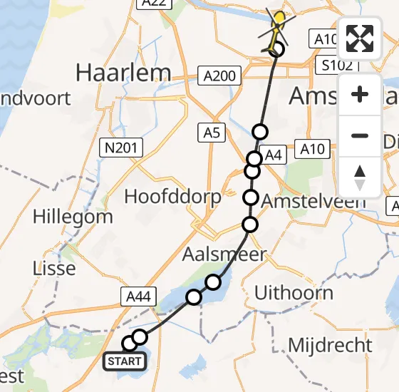 Vlucht Traumahelikopter PH-DOC van Roelofarendsveen naar Amsterdam Heliport op zondag 21 juli 2024 17:10