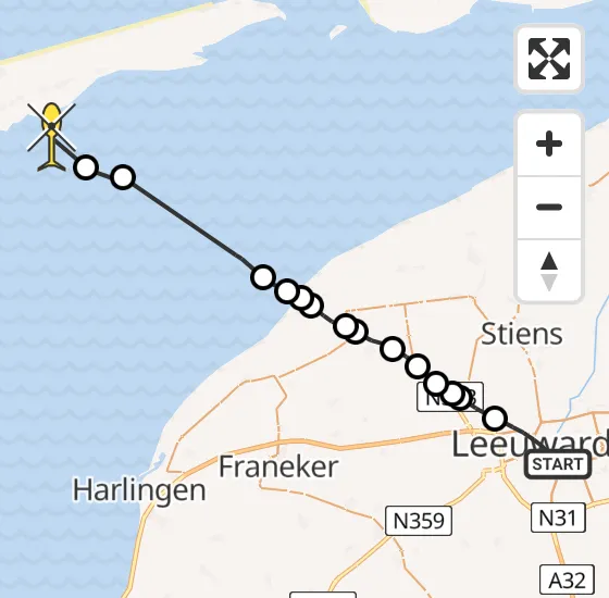 Vlucht Ambulancehelikopter PH-HOW van Leeuwarden naar Formerum op zondag 21 juli 2024 17:50