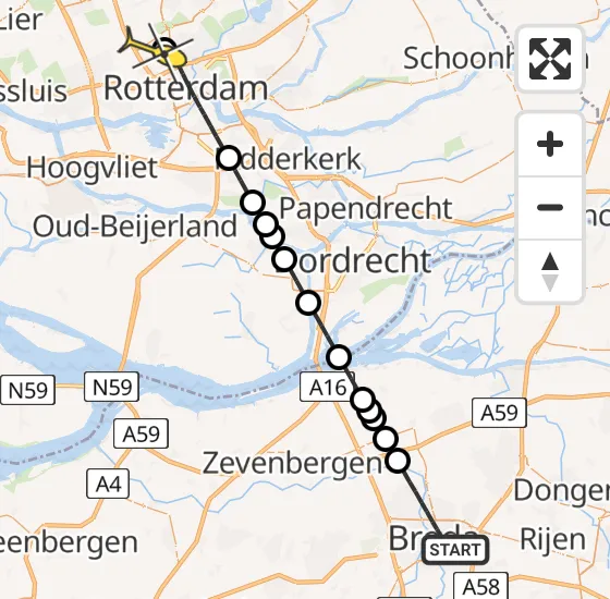 Vlucht Traumahelikopter PH-UMC van Breda naar Rotterdam The Hague Airport op maandag 22 juli 2024 6:40
