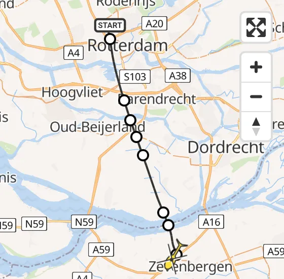 Vlucht Traumahelikopter PH-UMC van Rotterdam The Hague Airport naar Zevenbergen op maandag 22 juli 2024 15:39