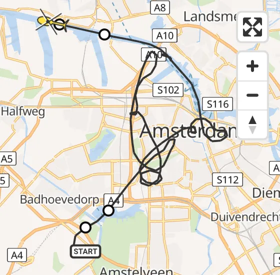 Vlucht Politiehelikopter PH-PXD van Schiphol naar Amsterdam op maandag 22 juli 2024 16:11