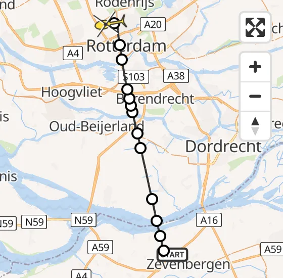 Vlucht Traumahelikopter PH-UMC van Zevenbergen naar Rotterdam The Hague Airport op maandag 22 juli 2024 16:28