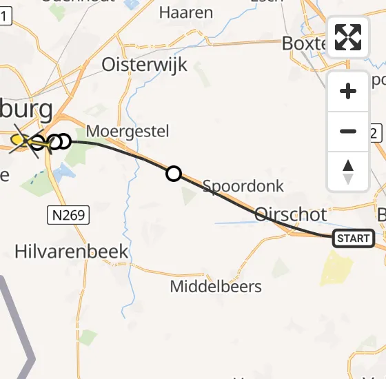 Vlucht Traumahelikopter PH-LLN van Oirschot naar Tilburg op maandag 22 juli 2024 17:33